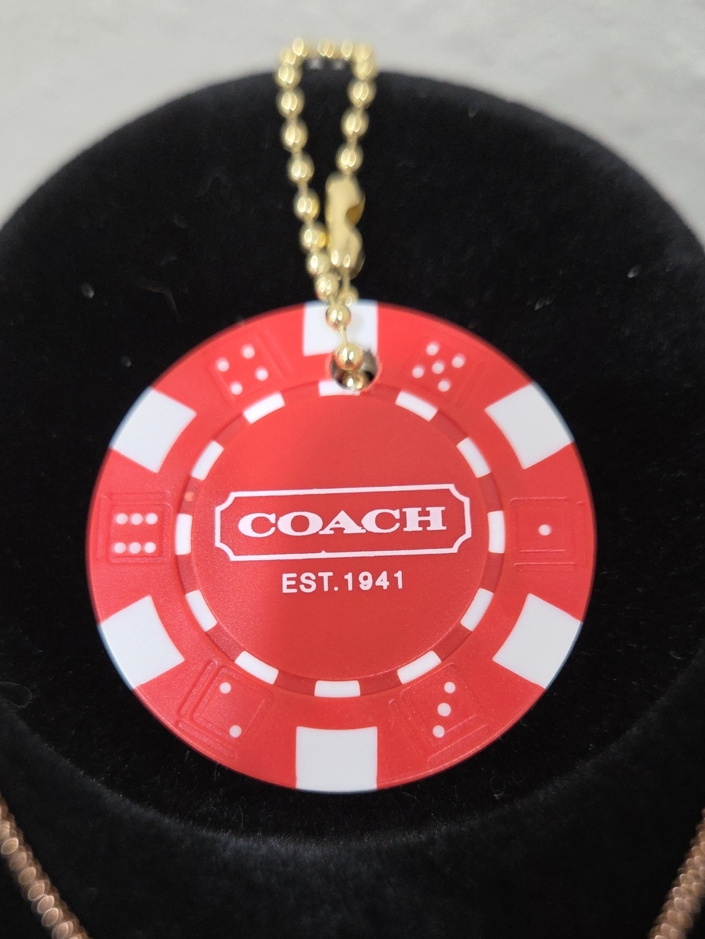 COACH Red and White Poker Chip Charm